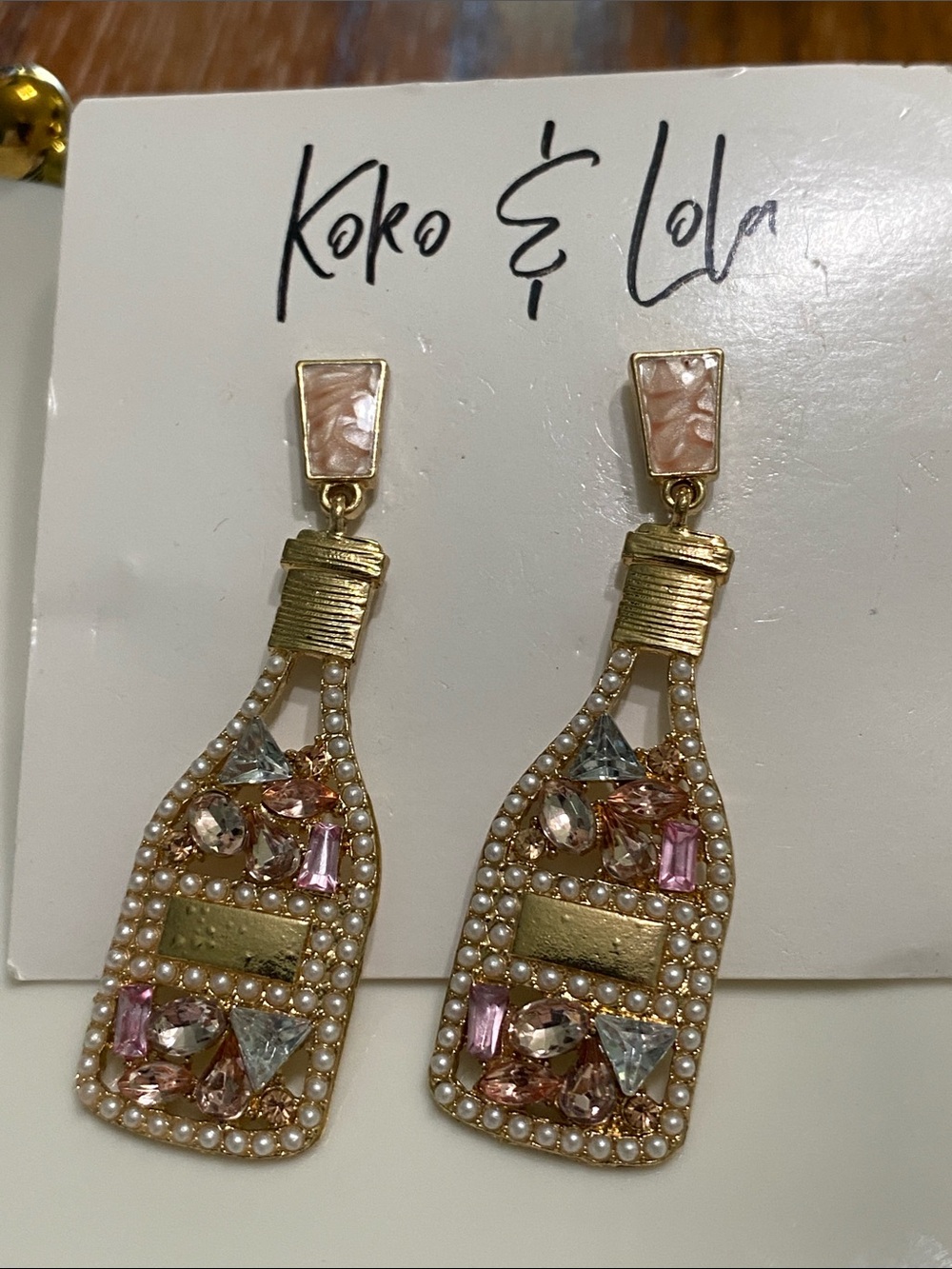 Pink Multi-Gem Gold Bottle Drop Earrings